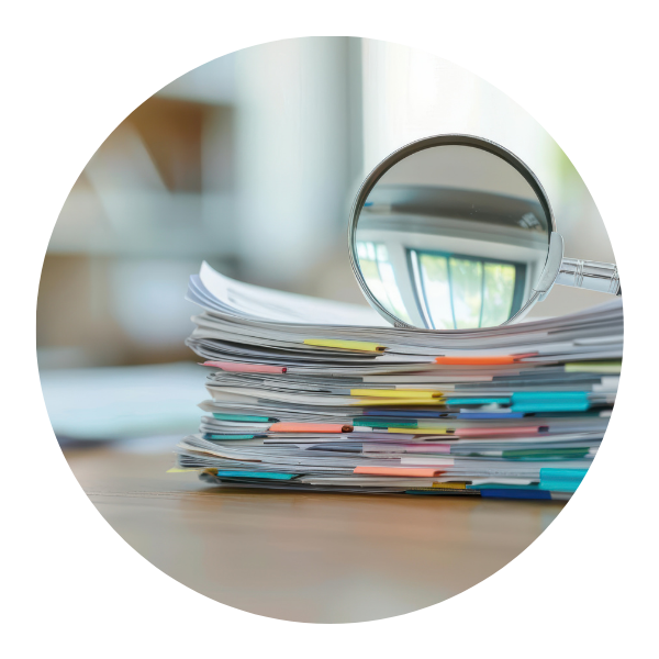 papers and glass ball